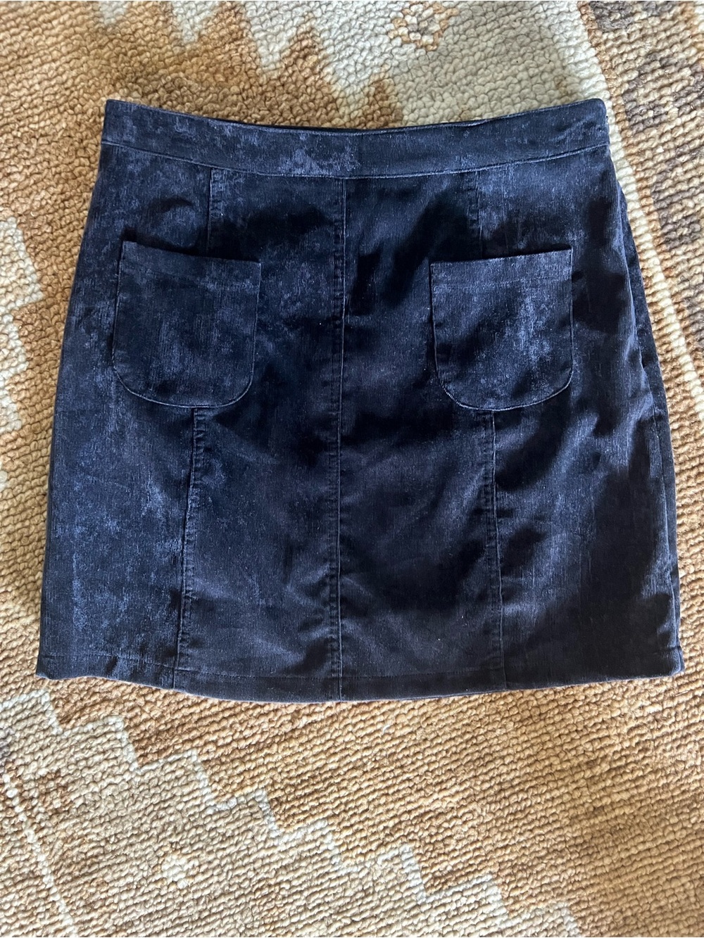 Navy Corduroy Mini Skirt with Front Pockets